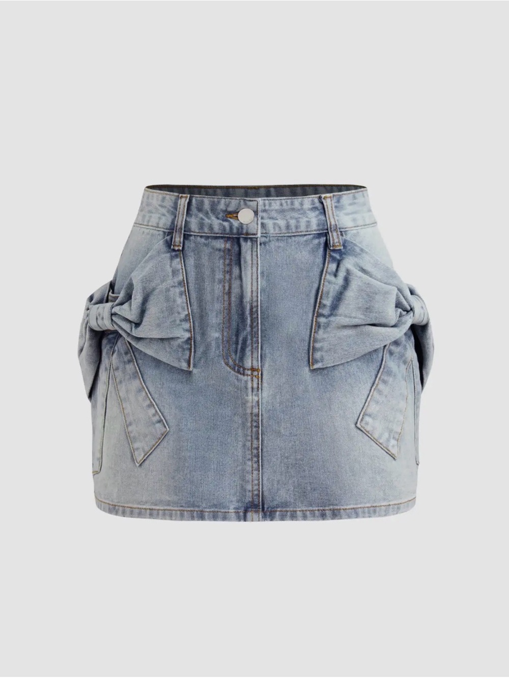 Cider Light Blue Denim Mini Skirt with Side Bow Details